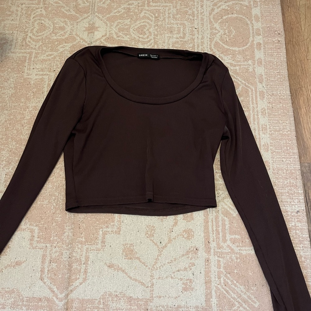 Shein Brown Long Sleeve Crop Top